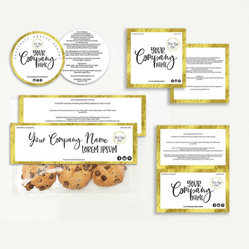 Blank Cookie Label Set, Gold, Editable PrintableCandyJarStudios