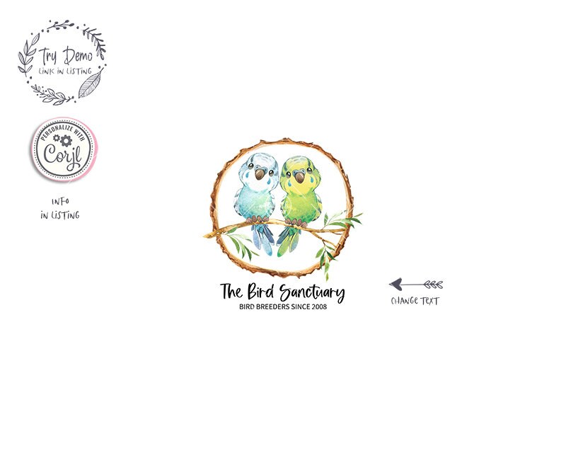 Bird Breeder Logo. Pet Shop Logo, Parakeet Couple - Candy Jar Studios