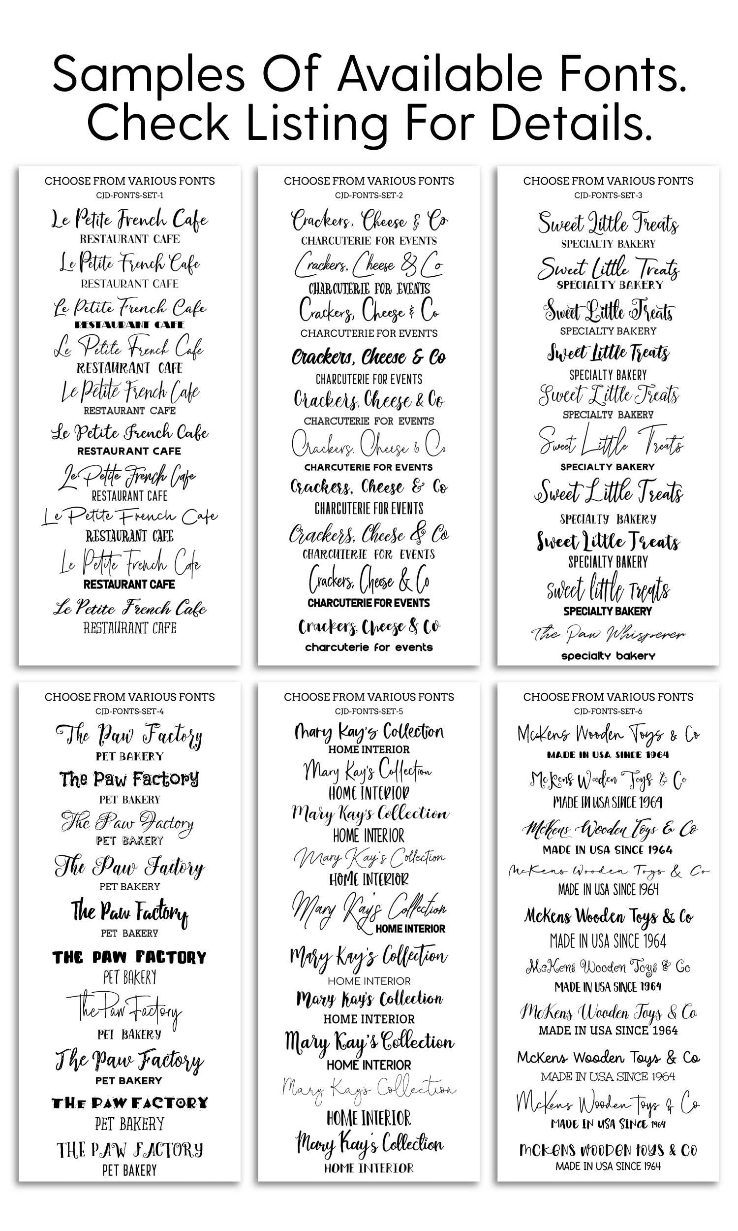 Handcrafter Price List Bundle, Craft Shop Menu Card Set - Candy Jar Studios