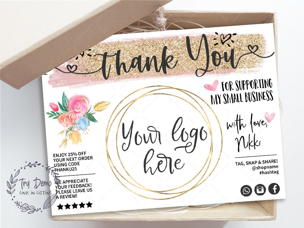 Blank Thank You Insert Card 4 x 3"