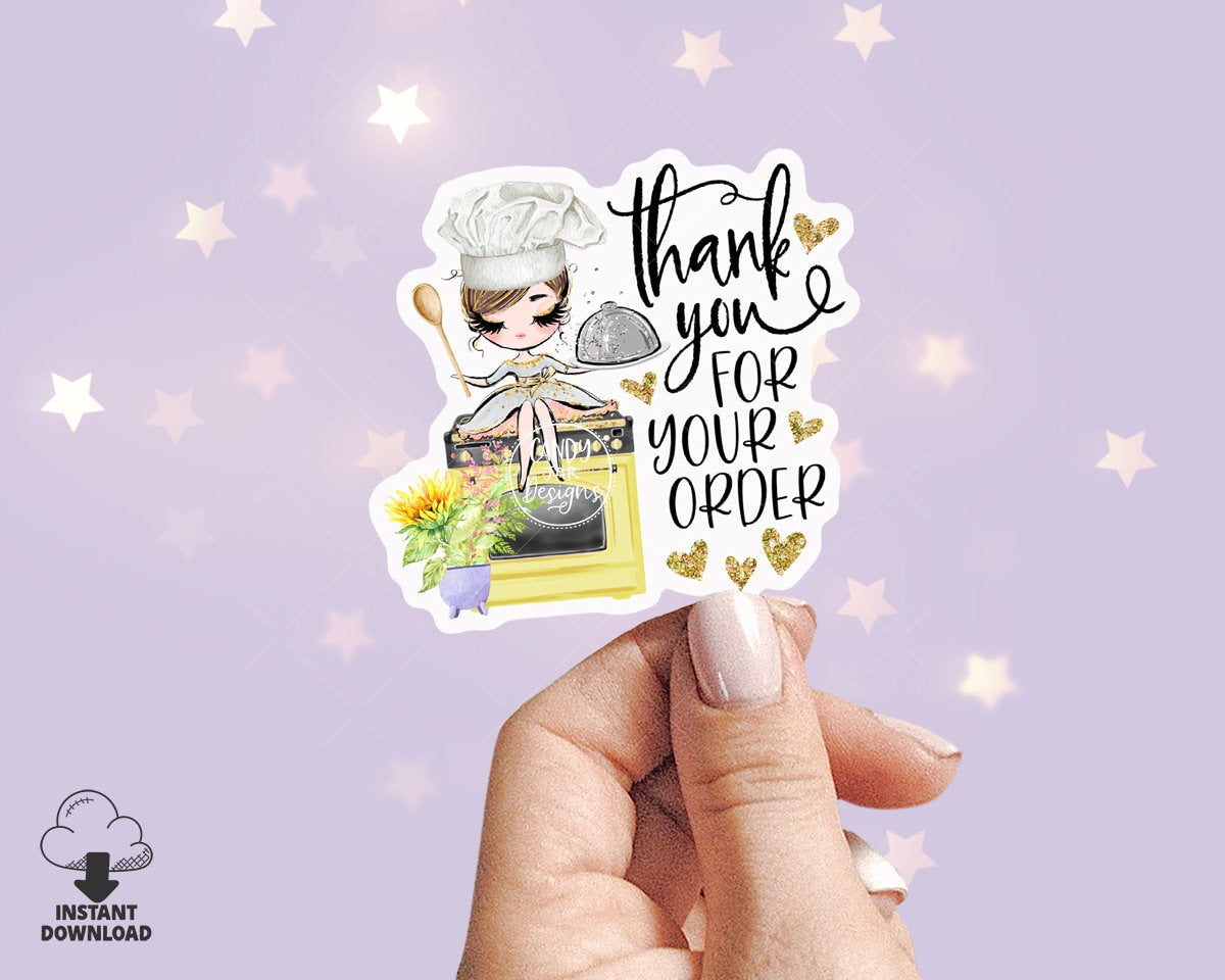 Catering Thank You Sticker, Cooking Service Tag, Restaurant Packaging, Food Tag, Thank You Card, Printable, Brown, CJ009-09v1-fw-STK - Candy Jar Studios