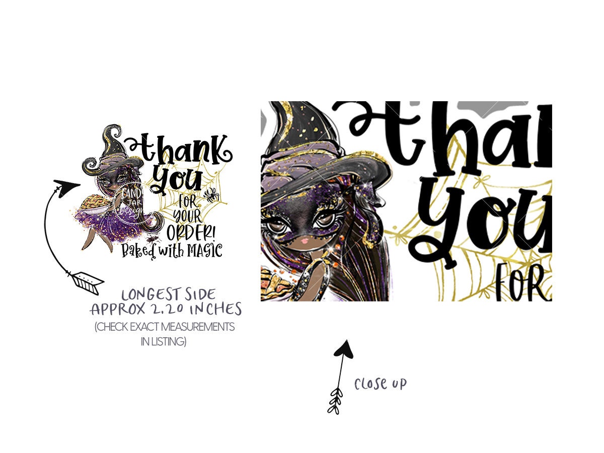 Halloween Witch Thank You Sticker, Pie Baking, Black Hair, Dark Skin - Candy Jar Studios