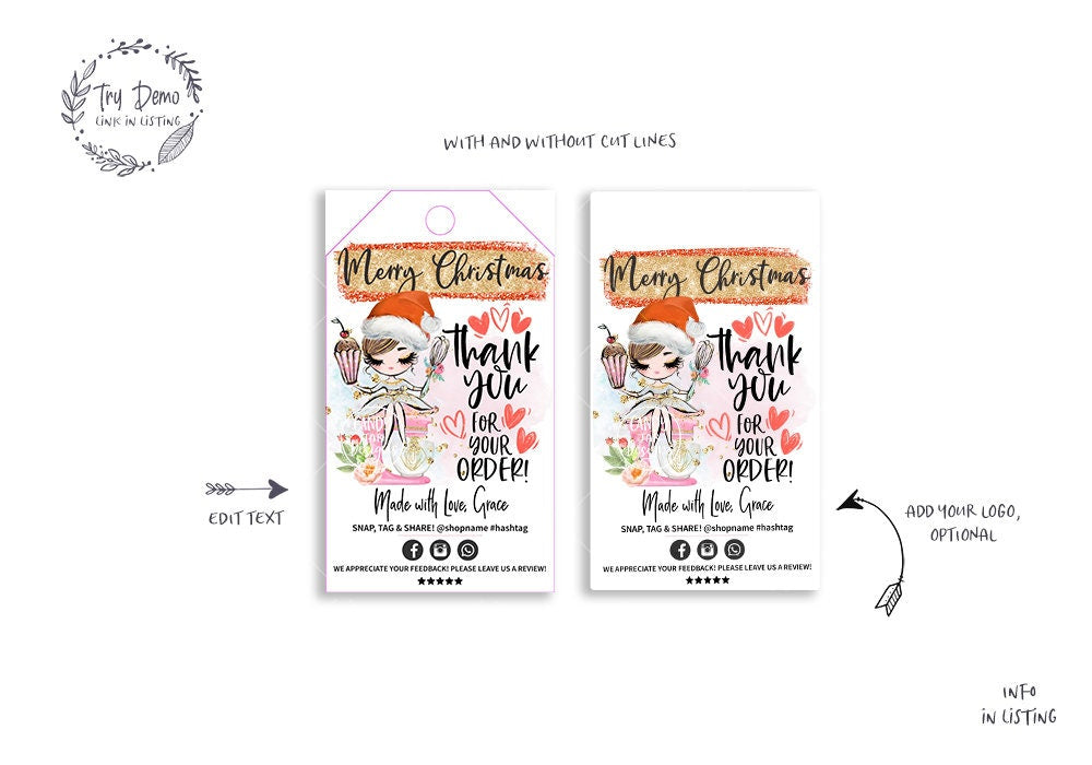 Christmas Baking Hang Tag, Bakery Thank You - Candy Jar Studios