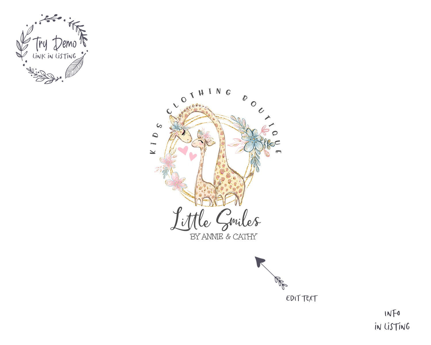Kids Boutique Logo, Childrens Fashion, Giraffe Mom & Baby