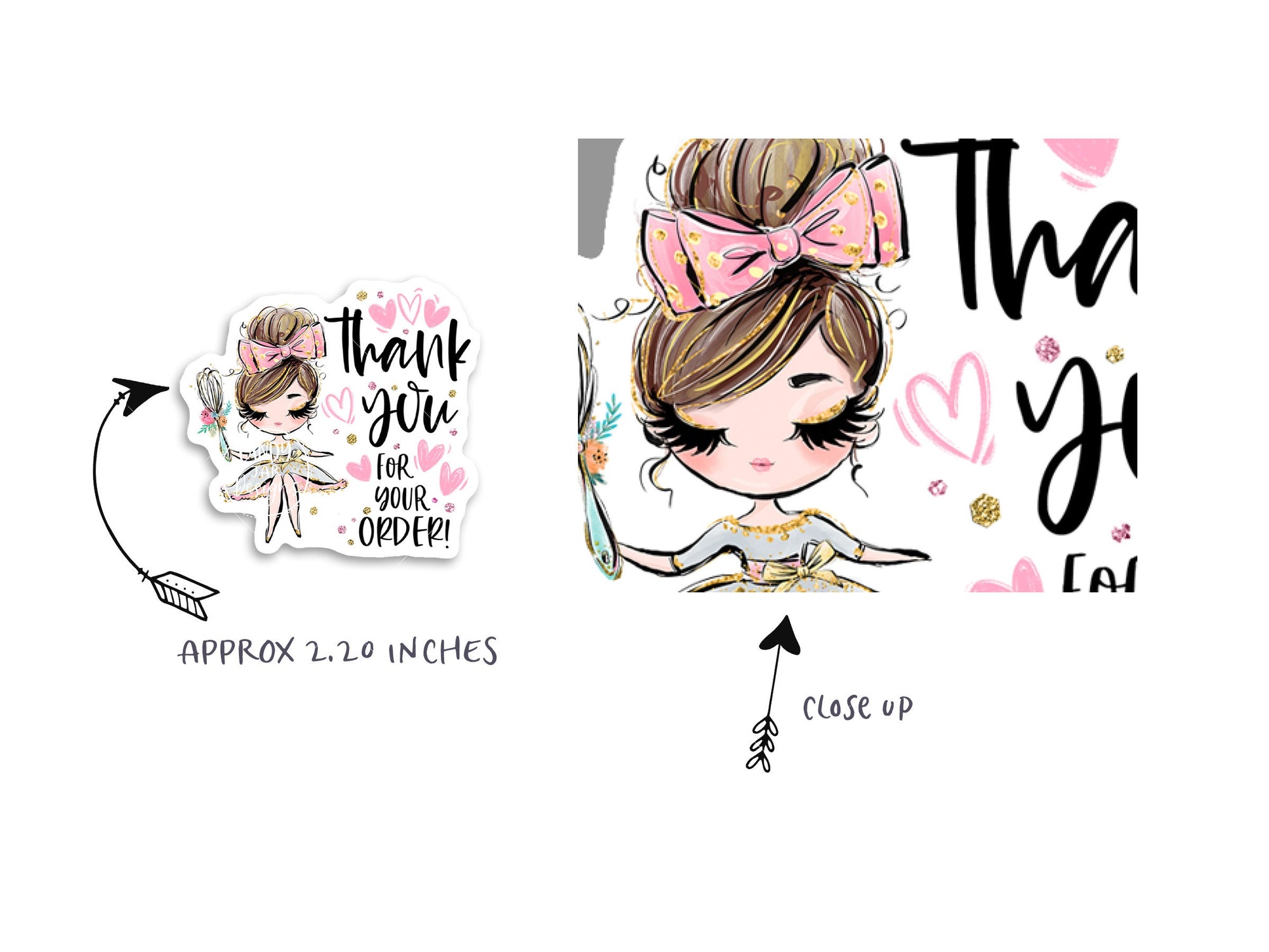 Bakery Thank You Sticker, Brown Hair, Fair Skin - Candy Jar Studios