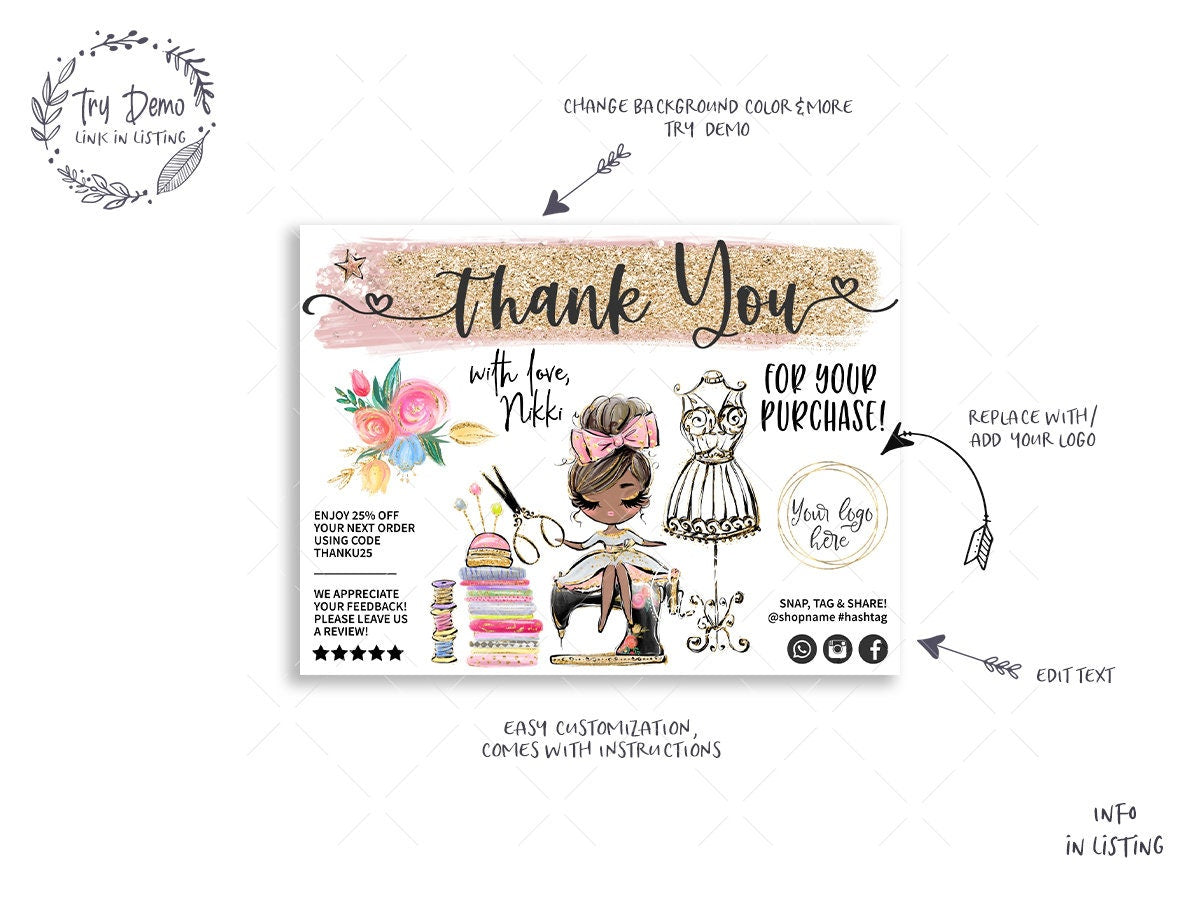 Sewing Thank You Insert Card, Seamstress