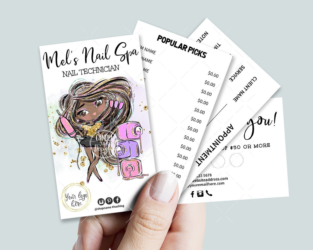 Nail Artist Business Card Set, Nail Technician