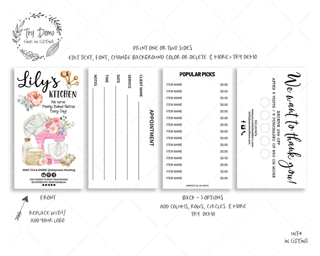 Bakery Business Card Set, Kitchen Mixer, Flowers