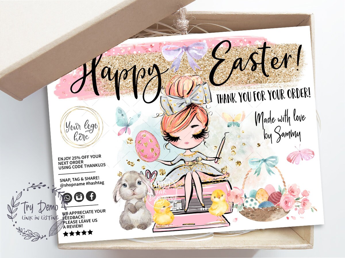 Handcrafter Easter Thank You Insert Card, Craft Girl