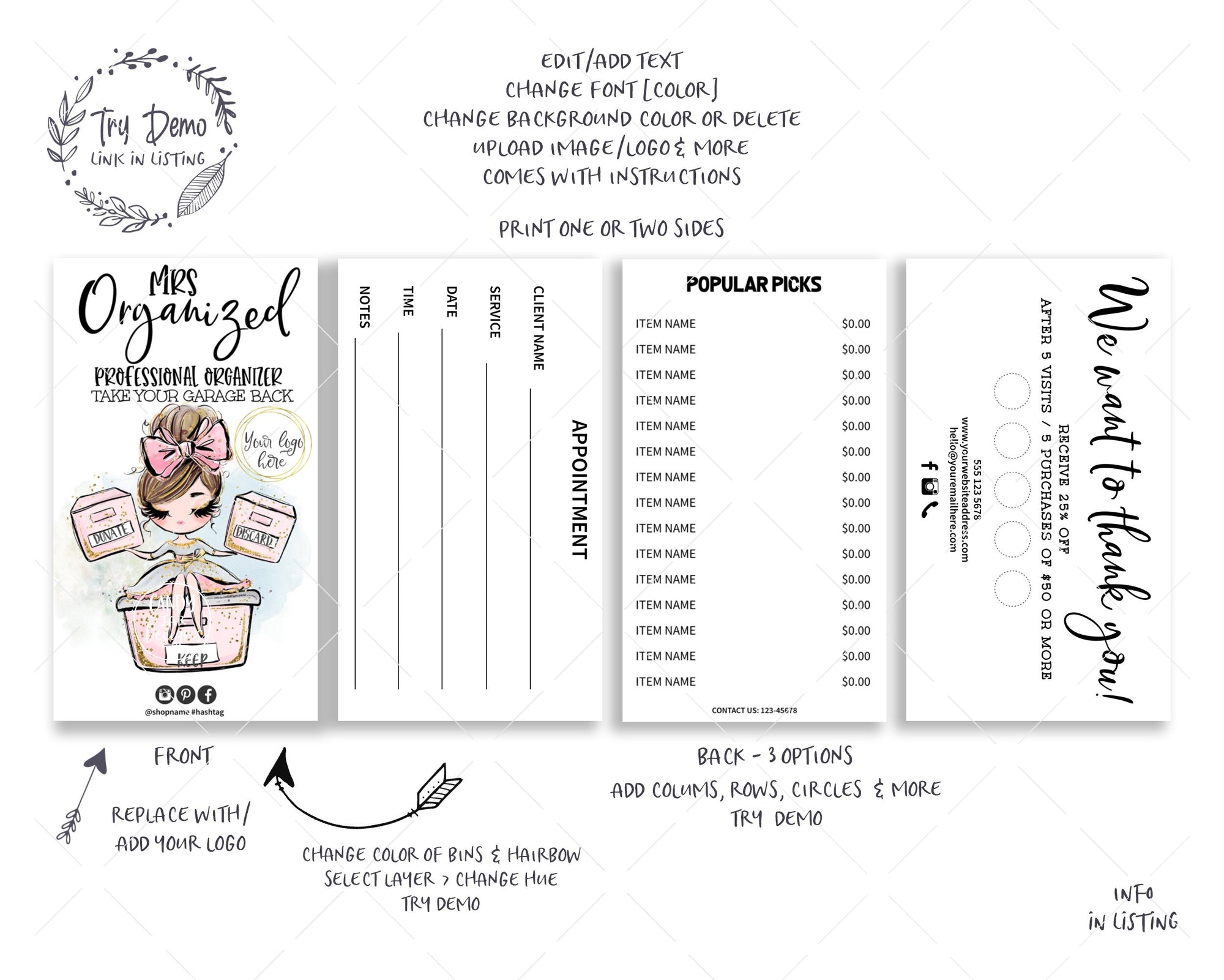 Professional Organizer Business Card Set