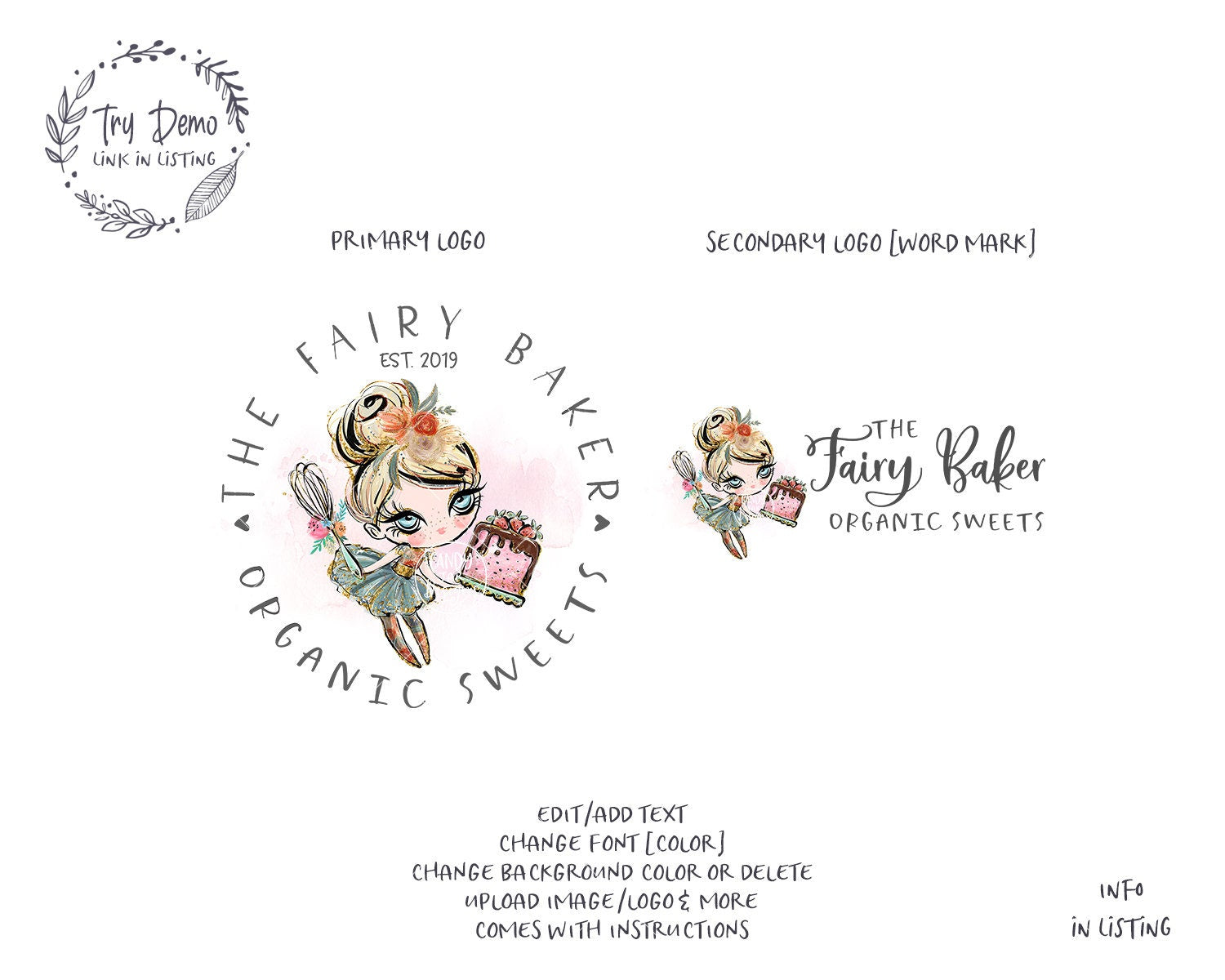 Cake Bakery Logo, Baking Fairy - Candy Jar Studios