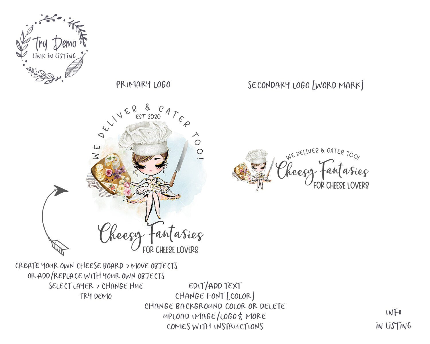 Cheese Board Logo, Charcuterie Catering Logo - Candy Jar Studios