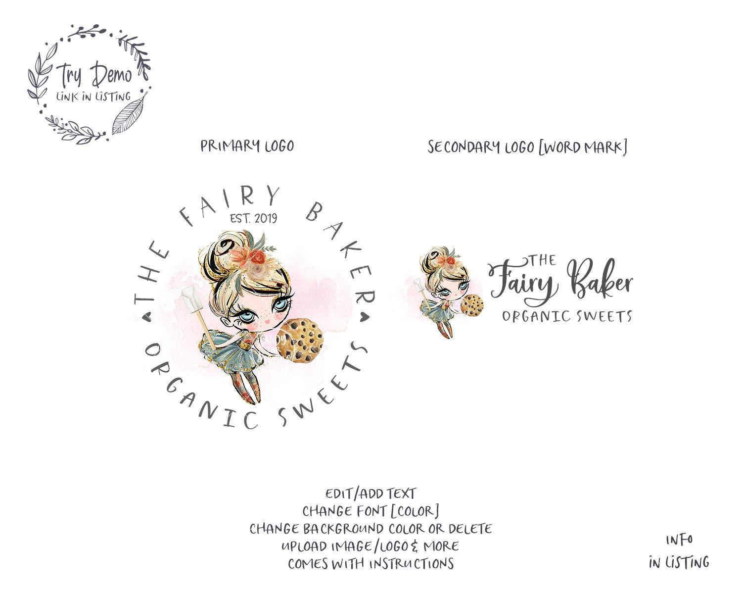 Cookie Bakery Logo, Baking Fairy - Candy Jar Studios