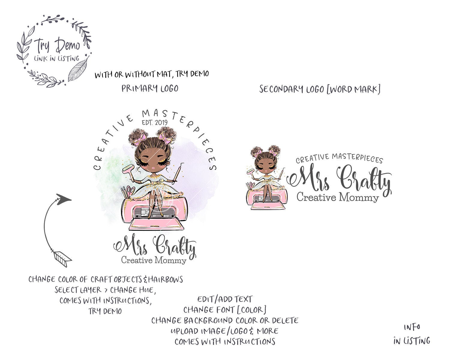Craft Girl Logo, Curly Buns - Candy Jar Studios