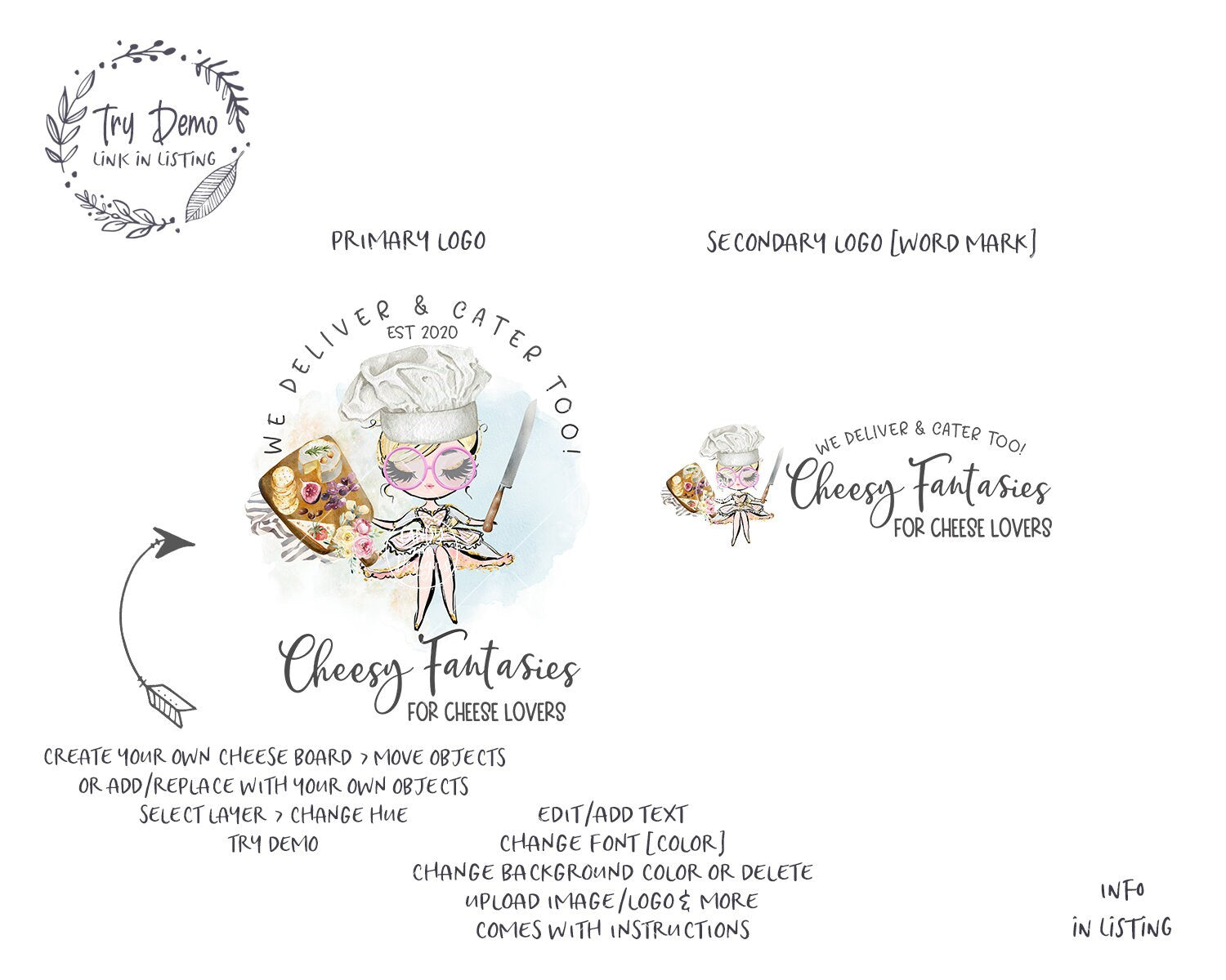 Cheese Board Logo, Charcuterie Catering Logo, Chef - Candy Jar Studios