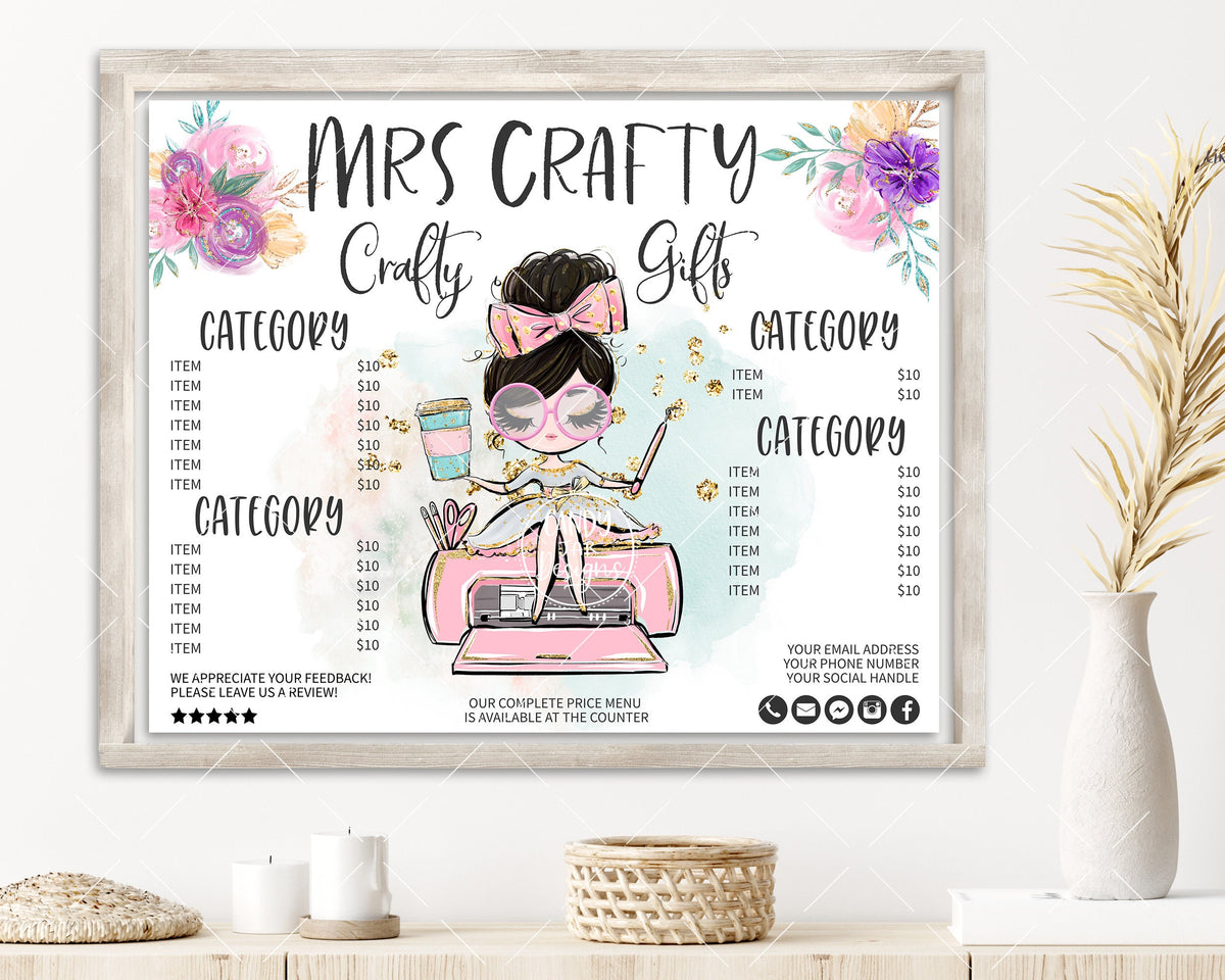 Handcrafter Price List Bundle, Craft Shop Menu Card Set