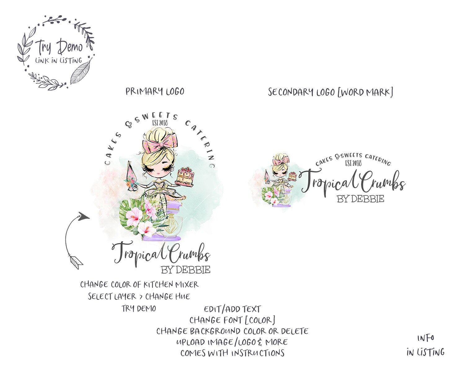 Tropical Bakery Logo, Baking Girl - Candy Jar Studios