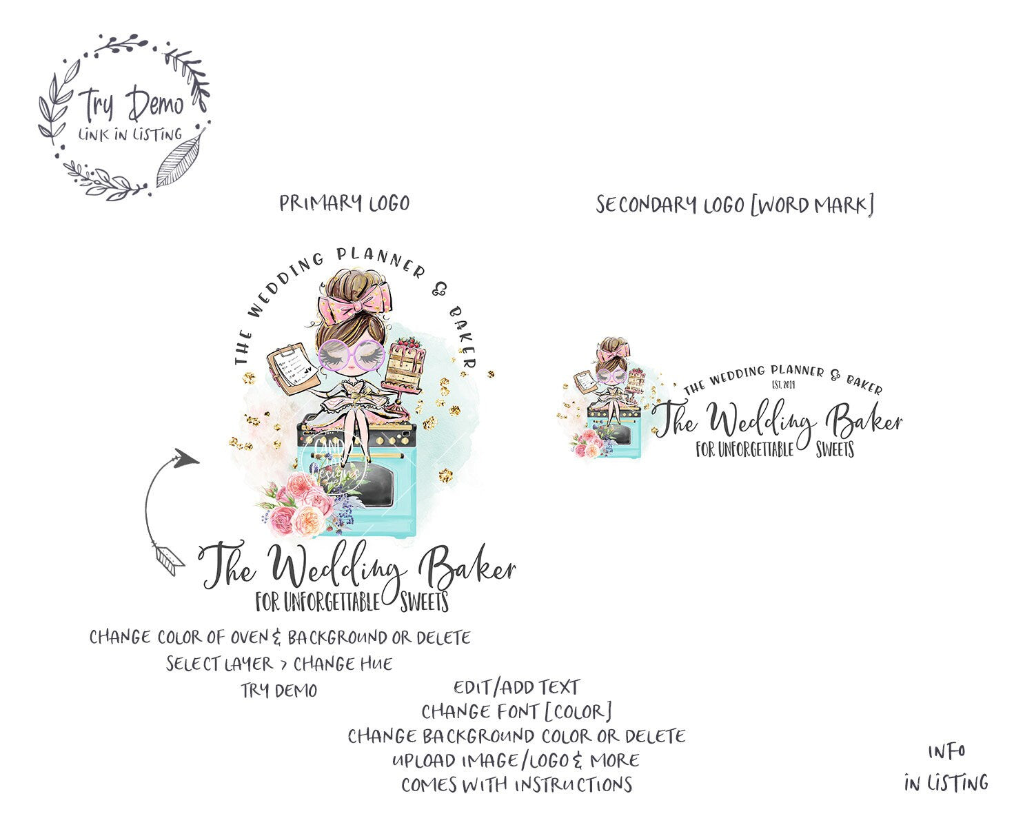 Wedding Bakery Logo, Party Planner - Candy Jar Studios