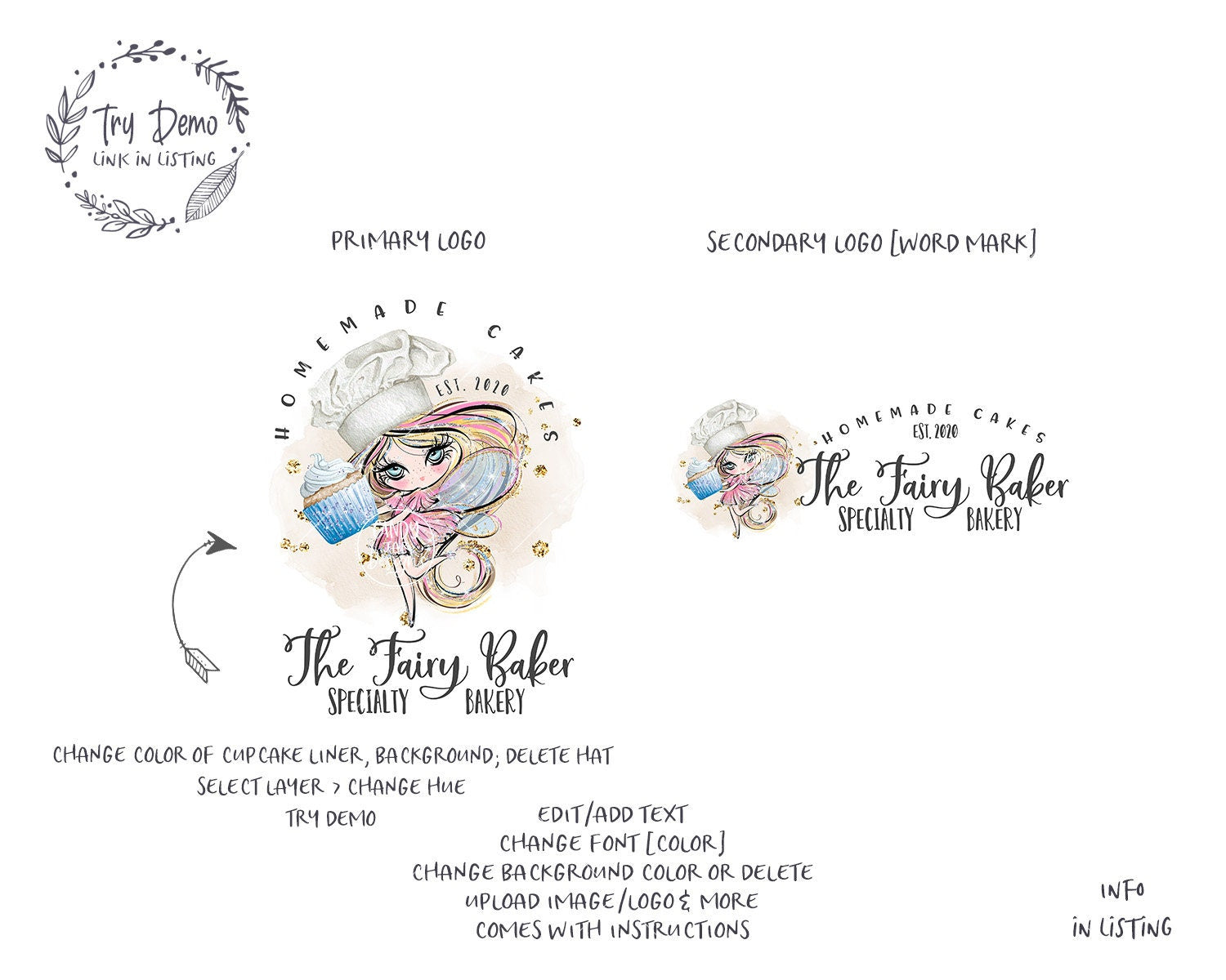 Fairy Bakery Logo, Cupcake Baker - Candy Jar Studios